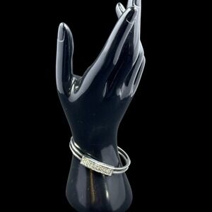 Silver Tone Crystal Bar Bracelet Double Band Adjustable Sparkle Fashion Jewelry